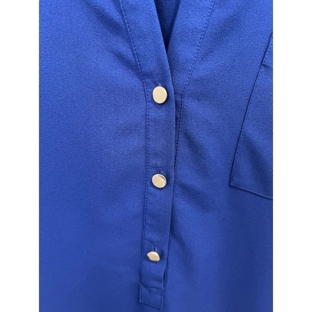 NAUTICA Long Sleeve V-Neck 1/2 Button Front Royal Blue Blouse Size Medium - Picture 2 of 4
